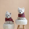 Two white dogs sitting on fur chairs wearing Waterproof Dog Coats With Plaid Hood or Collar
