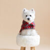 White dog sitting on fur chair wearing Plaid Dog Coat-CiuCiu Bestdograincoats