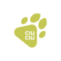 Green paw in white background with brand name inside: CiuCiu, its a logo of a dog clothing brand